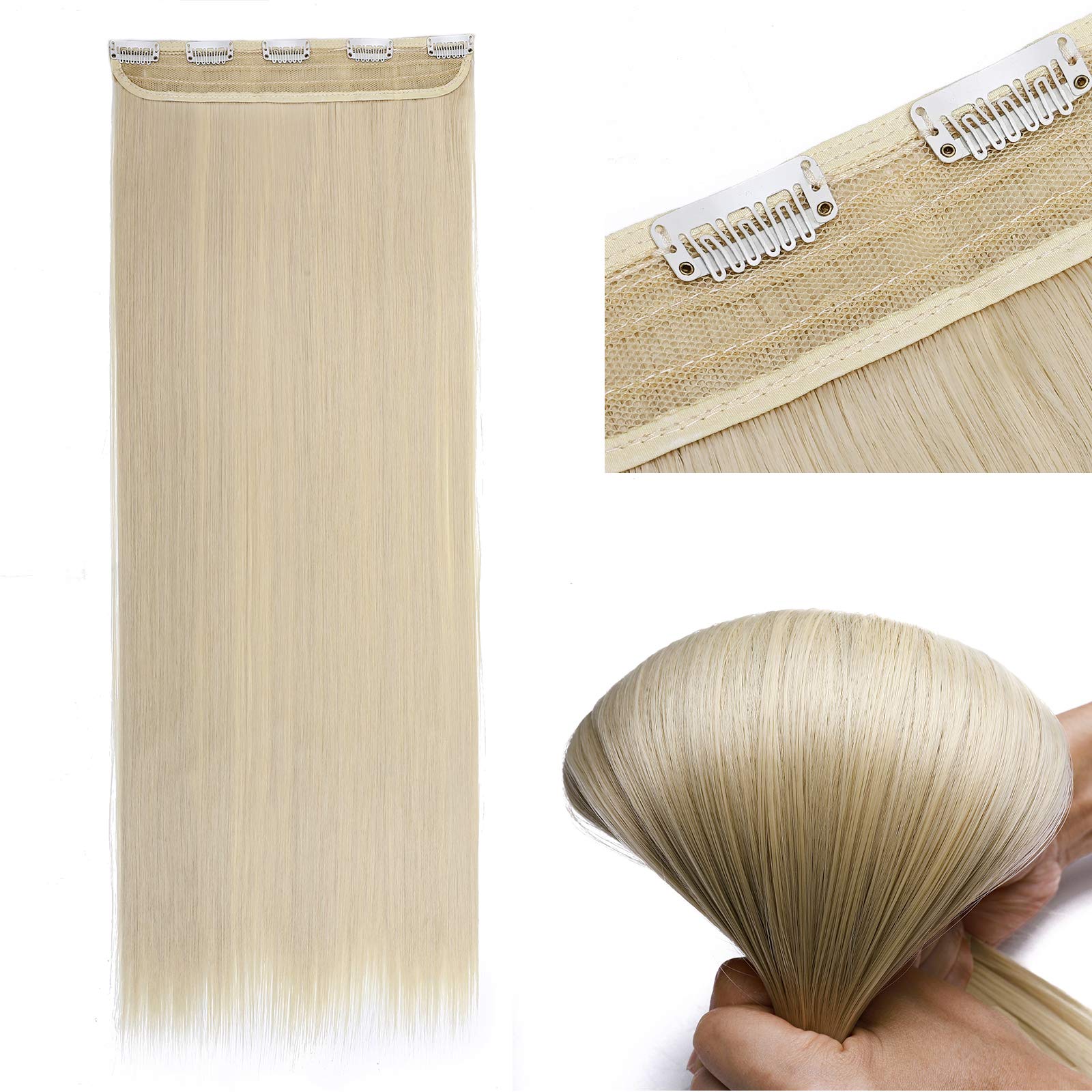23inch Bleach Blond Hair Extensions One Piece Clip in Hair Straight Hairpiece Synthetic Half Head Heat Resistant