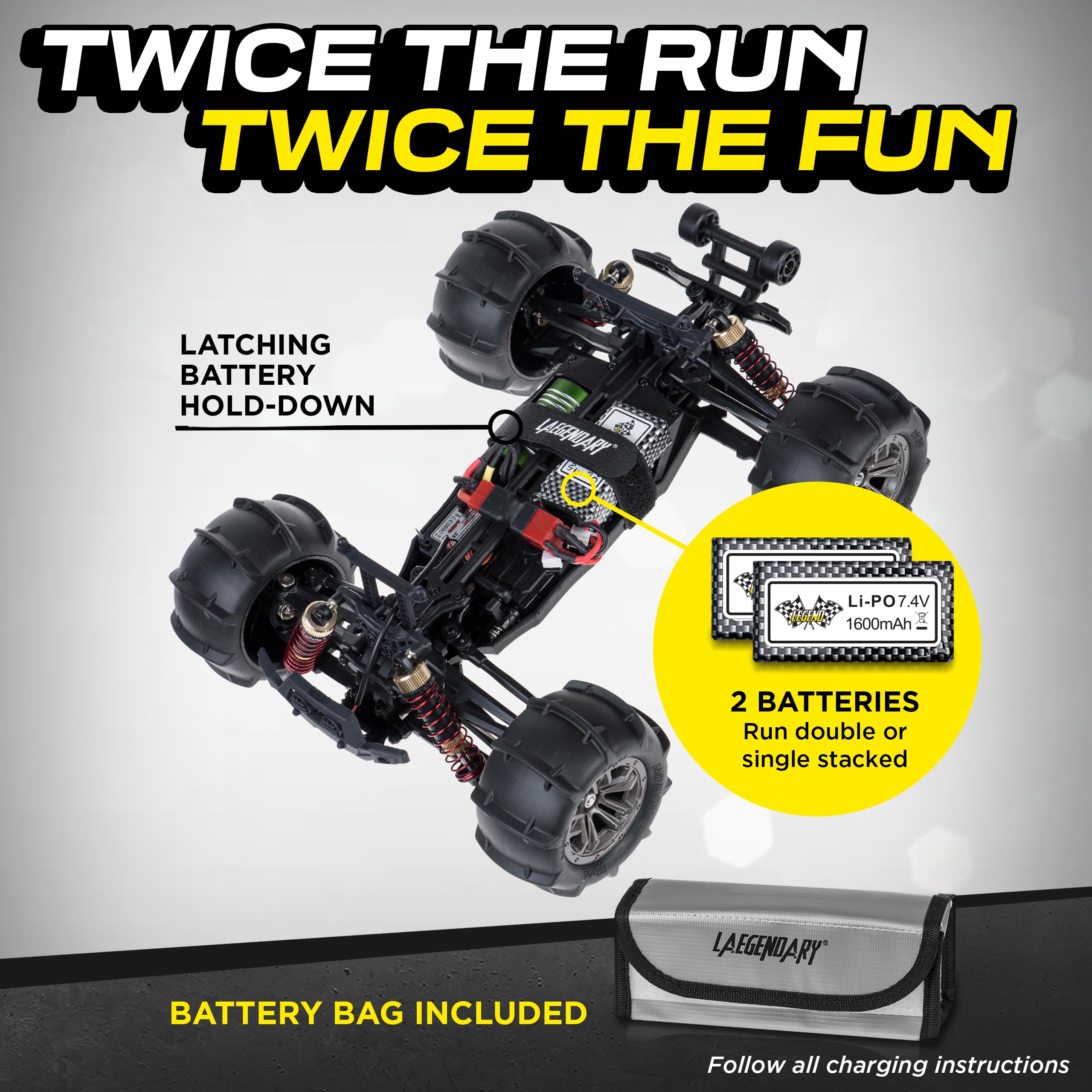 LAEGENDARY Remote Control Car, Hobby Grade RC Car 1:16 Scale Brushless Motor With Two Batteries, 4x4 Off-Road Waterproof RC Truck for Adults, Gifts for Kid