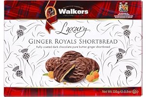 Walker’s Ginger Royals Shortbread Cookies - Pure Butter Shortbread, Real Stem Ginger, Dark Chocolate Coating - Christmas Cook