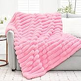 VFROO Faux Fur Throw Blanket for Couch, 850GSM Cozy Soft Plush Thick Striped Luxury Blanket for Sofa Living Room Bedroom,50 * 60 Inches, Pink