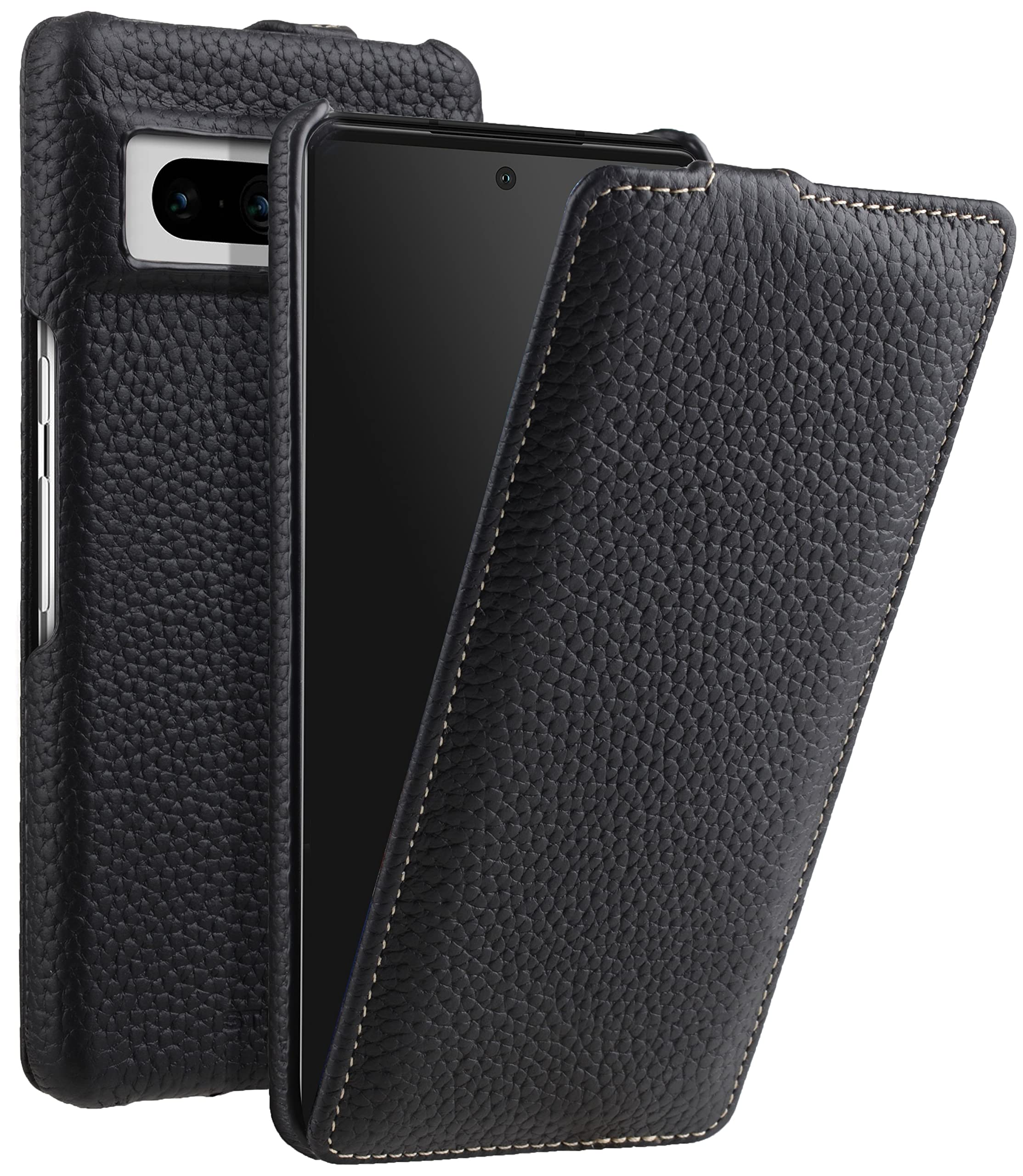 STILGUT UltraSlim Compatible with Google Pixel 7 Case - Pixel 7 Leather Flip Case, Flip Case, Mobile Phone Case, Leather Case - Black