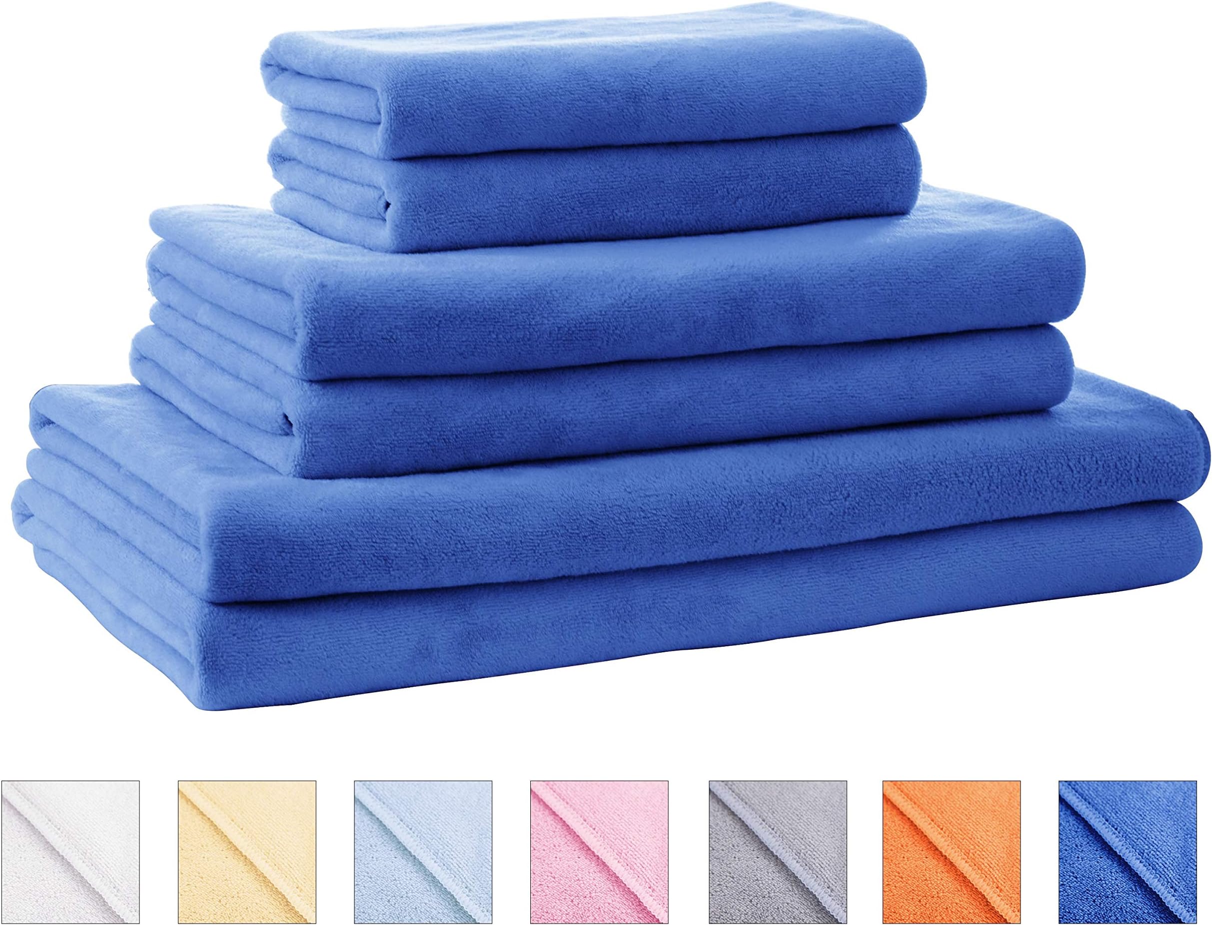 SOFTOWN Microfiber Soft Bath Towels Ultra Absorbent 6 Pack Navy Blue Standard