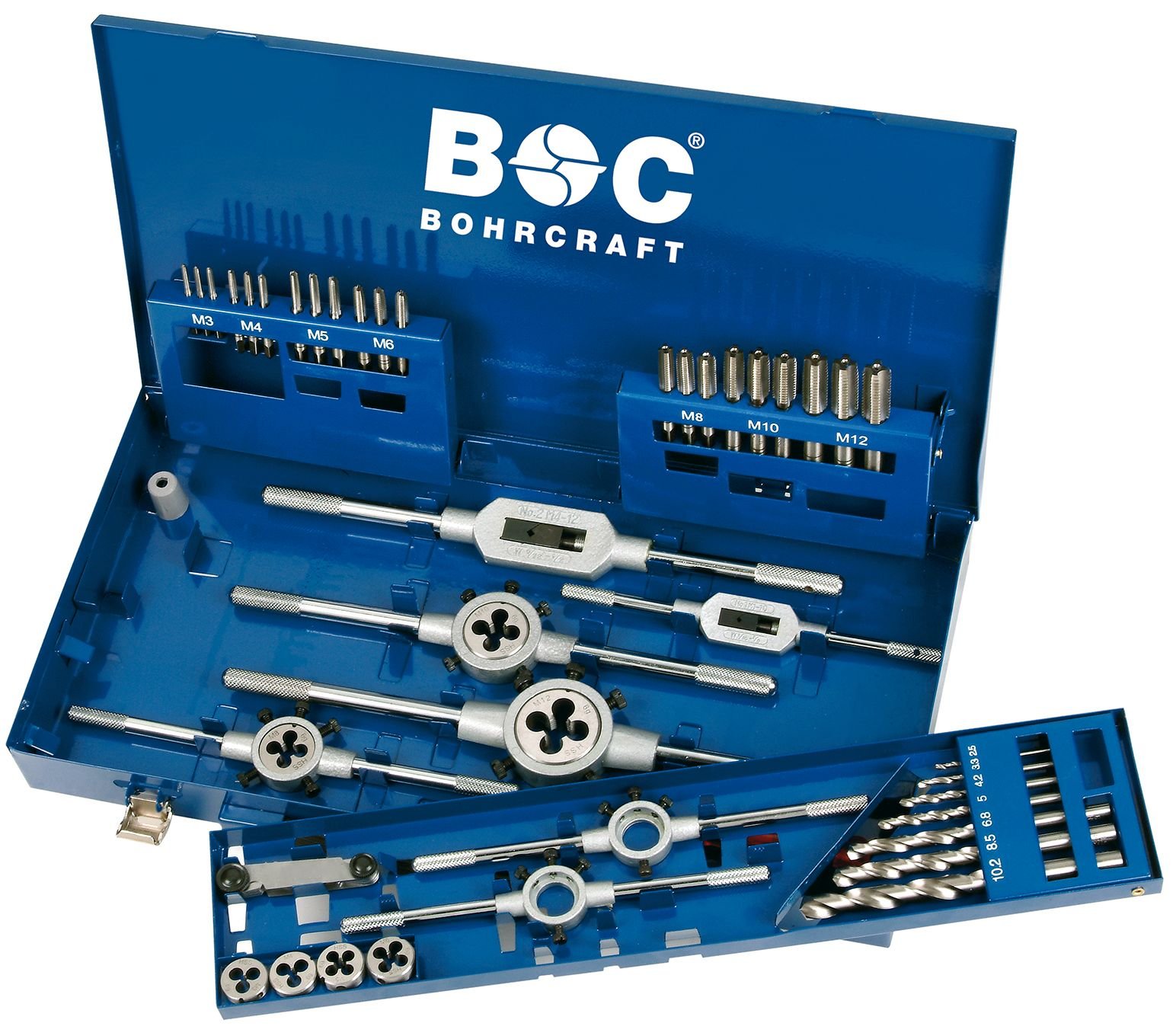 Bohrcraft Professional Tap and Die Set in Metal Case – 44 Piece Set M3 – M12 & 2.5 Drill 10.2 mm/GW 12 mm Pack of 1 60001410044