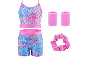 Tstiti Gymnastics Leotards for Girls Outfit Set with Wristbands & Scrunchie Stretchy Dance Activewear for Practice Training