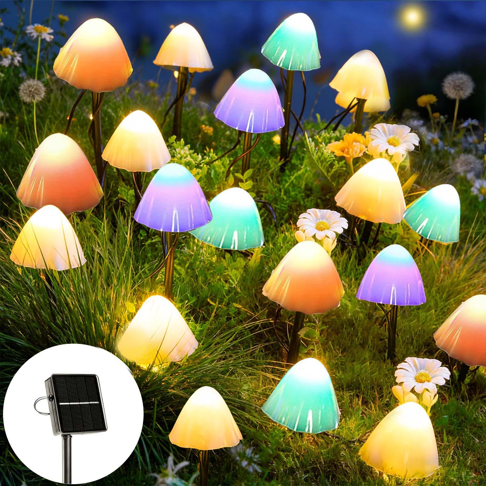 Joycome Solar Garden Ornaments, 5M 20 LED Mushroom Solar Lights Outdoor Garden, IP65 Waterproof Mushroom Stake Lights for Pathway Flower Bed Landscape Fence Backyard Pond Decorations (Multicolor)