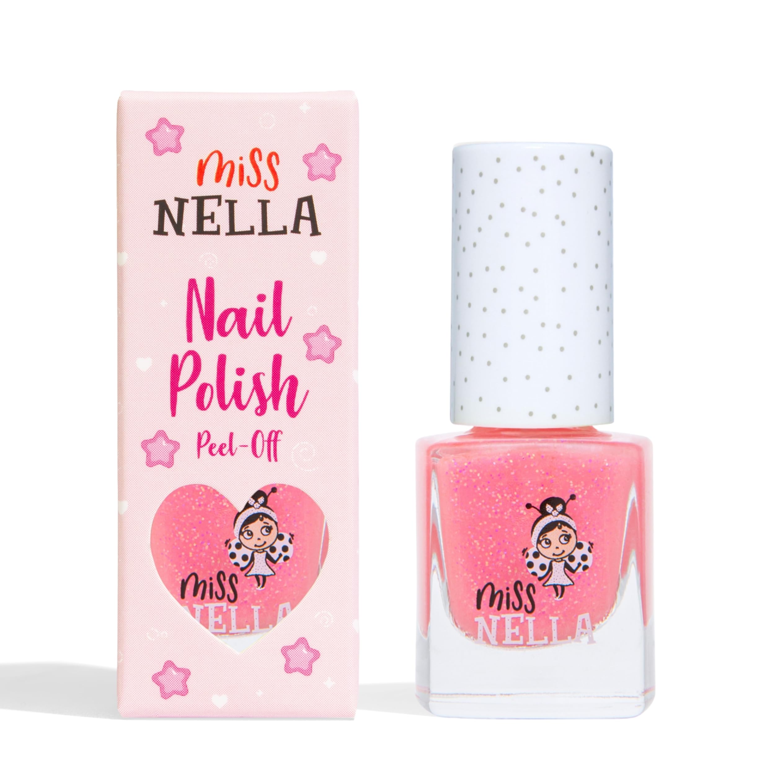 Miss Nella MARSHMALLOW OVERLOAD- Special Glitter Pink Nail Polish for Kids, with Peel-off, Water Based & Odour Free Formula