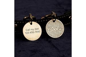 Personalized Pet ID Tags, Engraved Dog and Cat Tags, Brass Round Collar Address Pet Tags