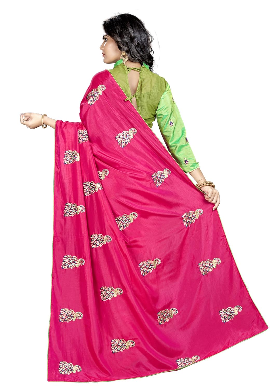 kimisha pink silk embroidered saree with contrast blouse