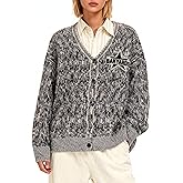 Bakyarder Oversized Vintage Star Knit Cardigan - Fuzzy V Neck Fluffy Button Down Sweater – Unisex Streetwear for Fall Winter