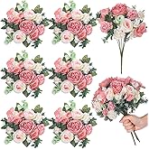 Wavwavw 6 Pcs Artificial Peony Silk Florals Fake Mix Silk Peony Rose Faux Flower Hydrangea Bouquet Elegant Realistic Wedding Floral Centerpiece for Home Party Table Arrangement (Light Pink)