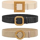 WHIPPY Set of 3/4 Straw Woven Elastic Stretch Waist Belts for Women, Fashion Boho Ladies Braided Skinny Dress Belt