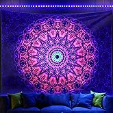 ADDWel Blacklight Mandala Boho Tapestry Glow In The Dark, Black Light Bohemian Hippie Poster Wall Hanging for Bedroom Aesthetic Wall and Room Decor (50" x 60", Mandala)