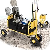 Bonnlo Beach Fishing Cart, Beach Wagon Trolley with 11" Big NO-Flat Airless Tires, Foldable Beachs Trailer with Large Cargo Basket, 550 lbs Load Capacity, 8 Fishing Rods Holder, Durable Oxford Bag