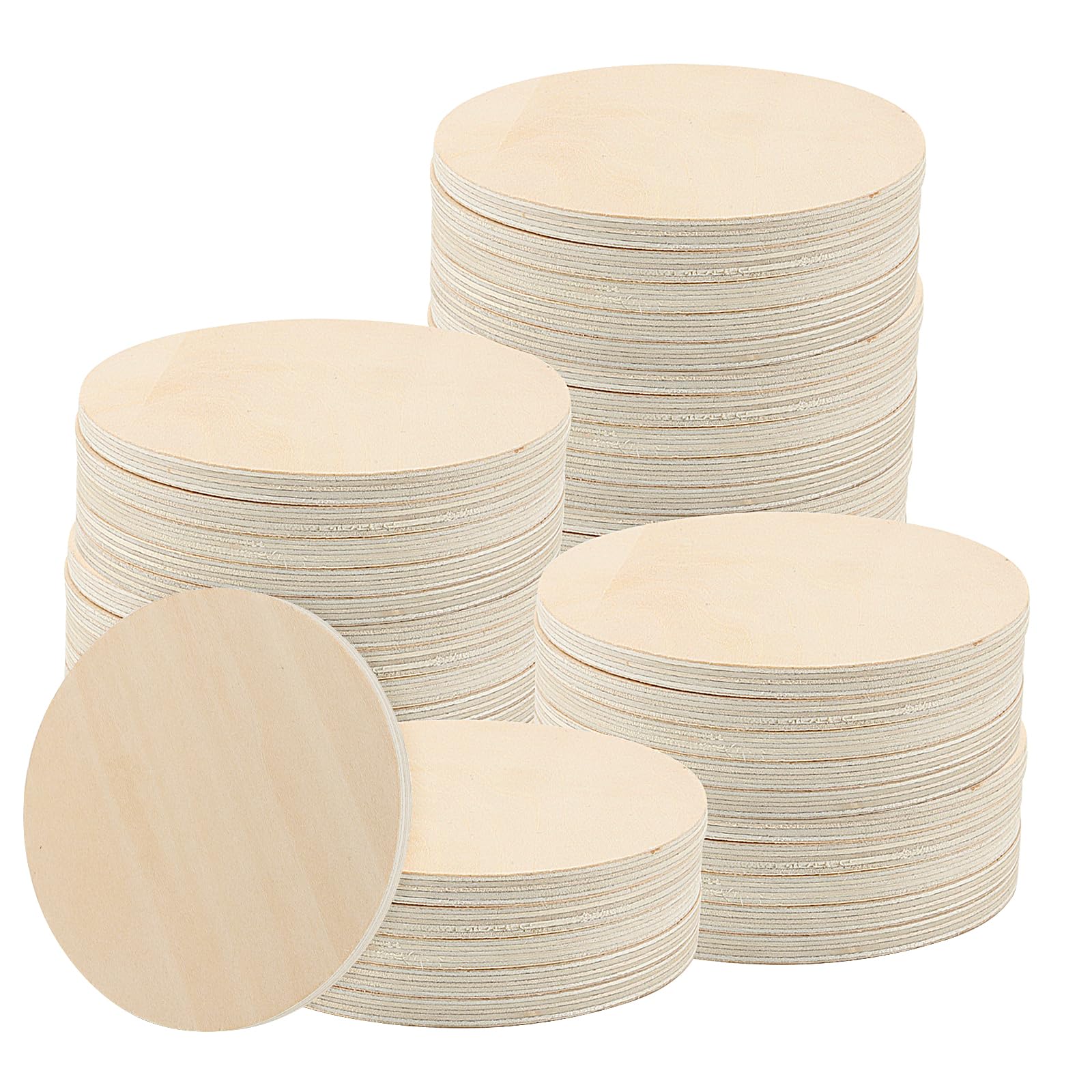 Photo 1 of SHEUTSAN 50 PCS 4 Inch Wood Plywood Circles, 1/4 Inch Thick Unfinished Round Wooden Circles, Wood Discs for Crafts, Painting, DIY