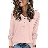 XMTOPYE Womens Tops Long Sleeve Shirts Fall Winter Casual V Neck Button Knit Pullover Lightweight Tunic Blouse
