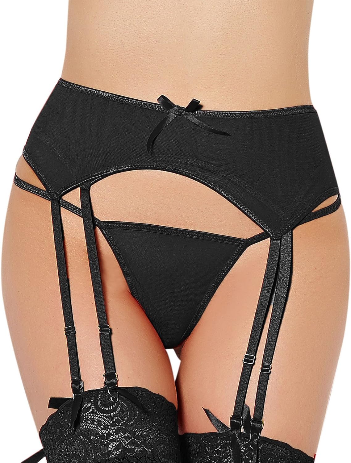 Yummy Bee Double Layer 8 Garter Suspender Belt Slim Lingerie G String Set Plus Size 8-20