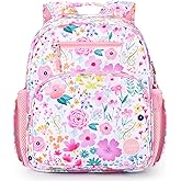 mibasies Kids Backpack for Girls: Girls Backpack 5-8 - Kindergarten Elementary School Bookbag for Girl - Flower Pink