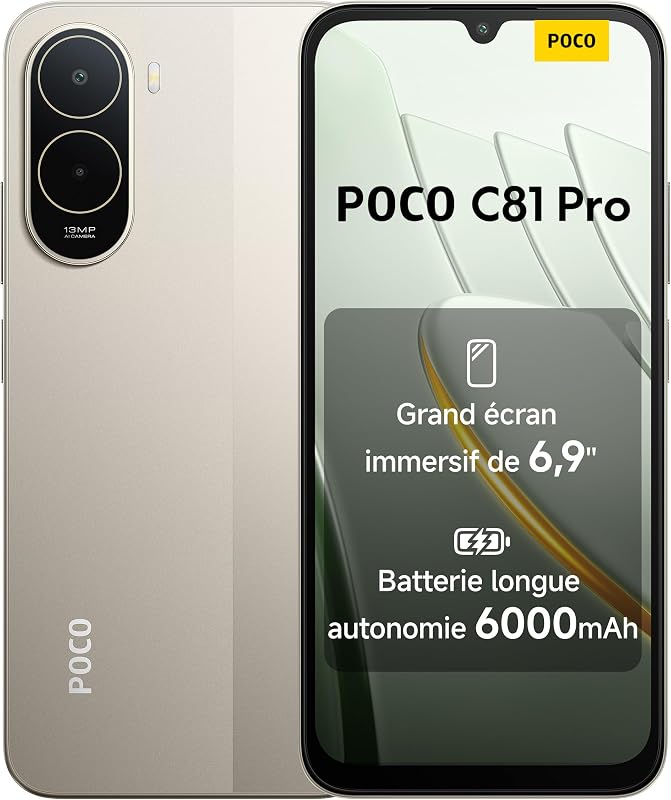 POCO C81 Pro Smartphone 4+128 Go Batterie 6000mAh - Or — photo 1 sur 8