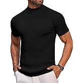 Vssjavun Mens Mock Turtleneck Short Sleeve Shirt Slim Fit Casual Knit Tops Basic Solid Tee