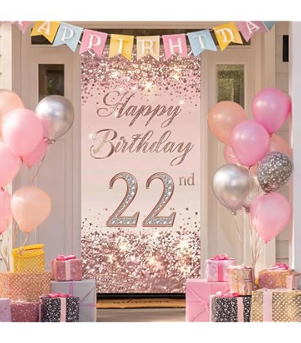 Stendardo Di Compleanno 22 Anni: Decorazione Murale Rosa Con Paillettes - 2