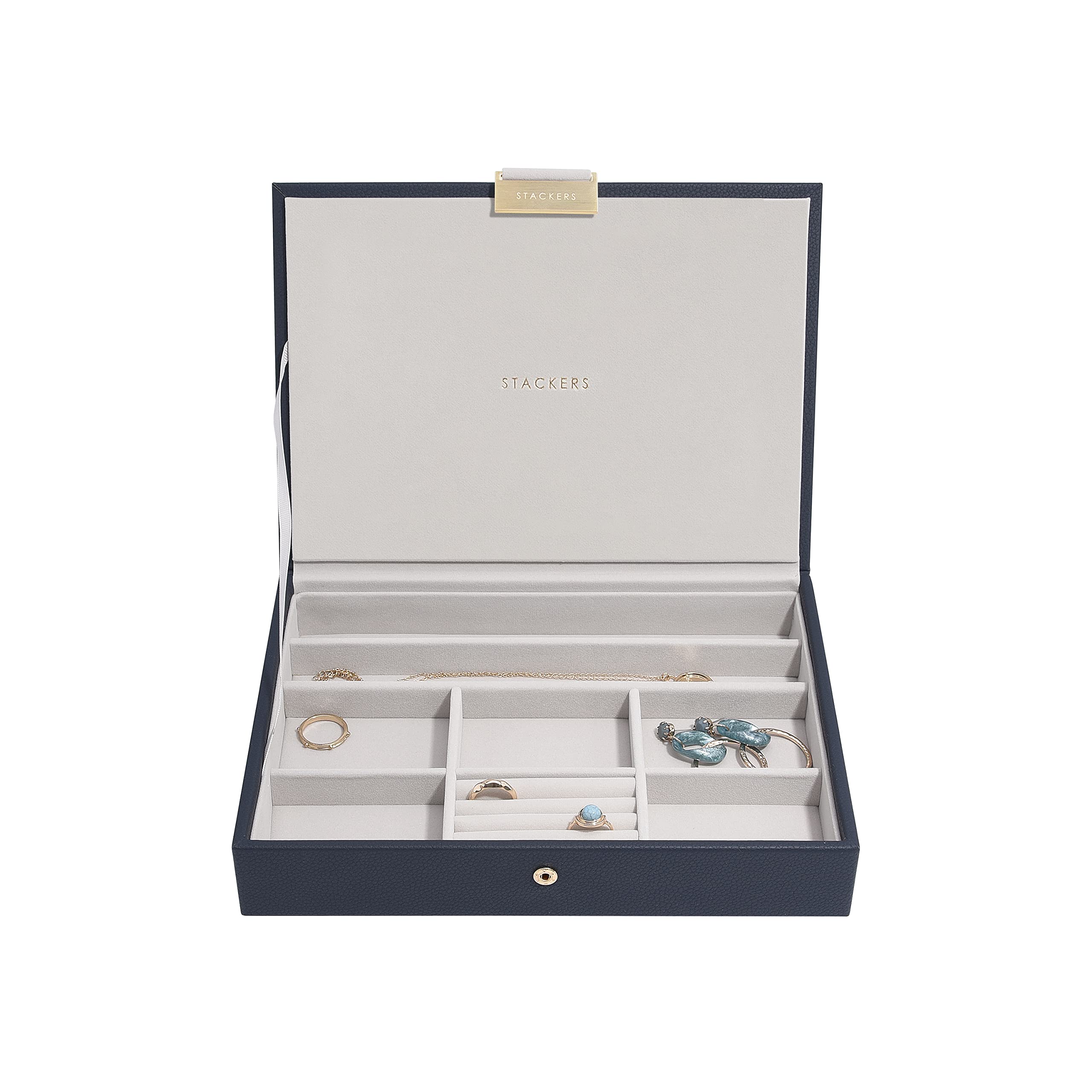 Stackers Pebble Navy Classic Medium Jewellery Box Lid โ image 1