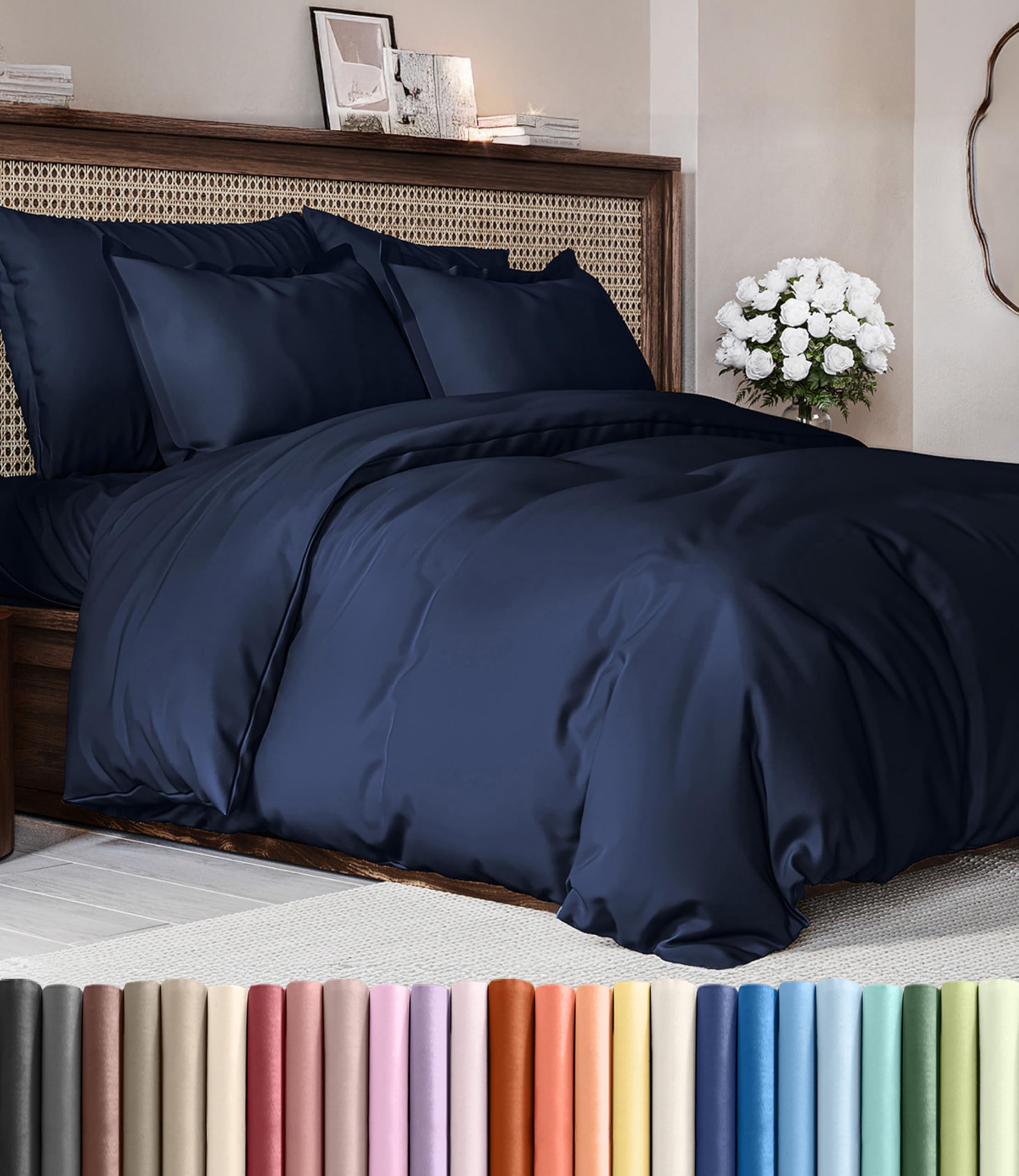 Duvet Cover Queen Size - Soft 3 Piece Set with Zipper Closure - Navy Blue