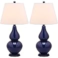 SAFAVIEH Lighting Collection Cybil Modern Contemporary Navy Double Gourd Glass 27-inch Bedroom Living Room Home Office Desk Nightstand Table Lamp Set of 2 (LED Bulbs Included)
