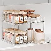Yieach 2 Pack 2 Tier Vertical Spice Rack Pull Out,10.4'' Deep Narrow Slide Out Spice Rack Organizer for Inside Cabinets,Kitchen,Pantry,Cupboard Seasoning,Can,Jar Organizer and Medicine Cabinet Storage