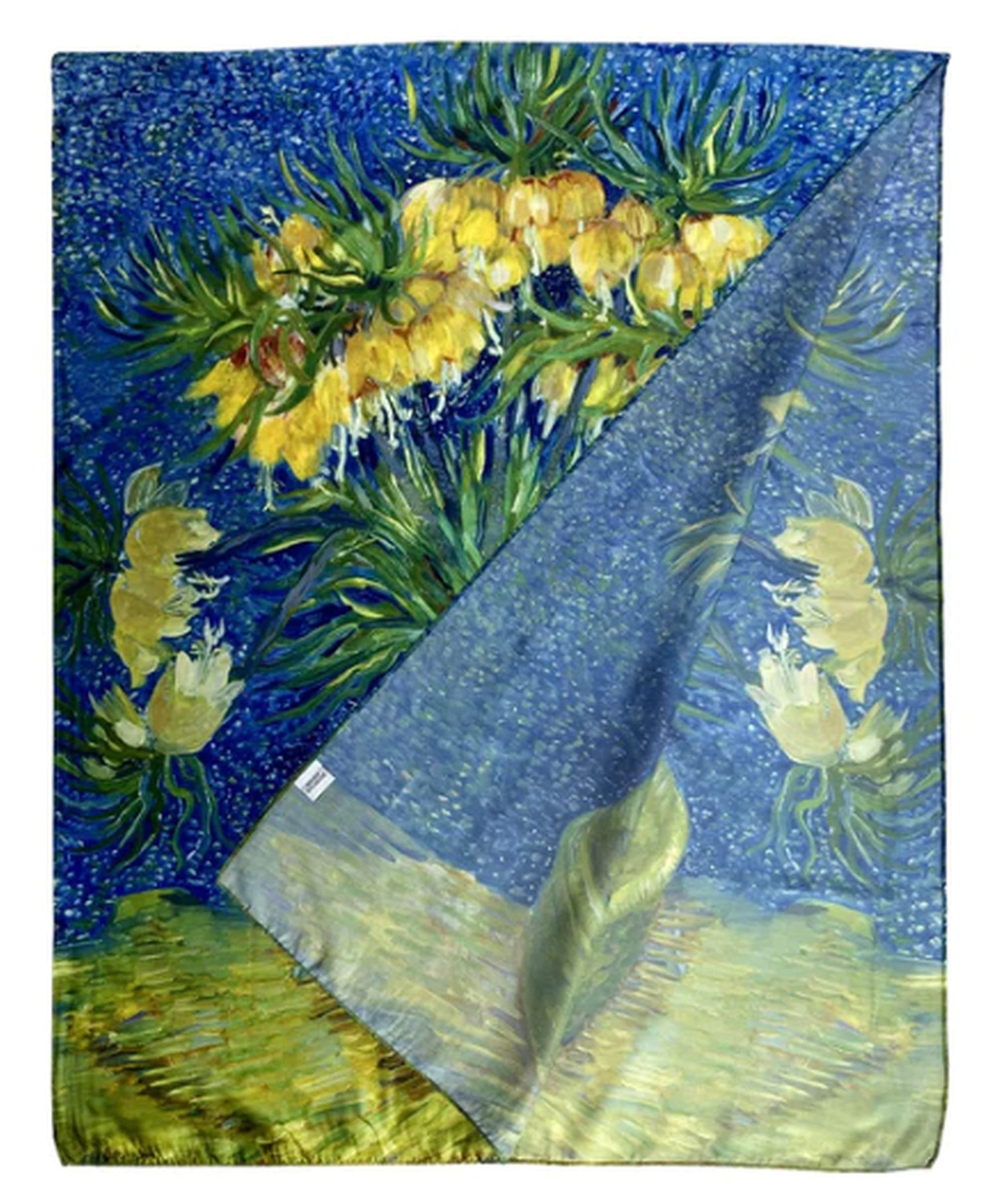 GFM® Women's Silk Blend Painting Or Art Based Summer Scarf (VSLK) (Van Gogh Fritillaries in a Copper Vase) (FS-VSLK-5026-A)