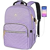 MATEIN Laptop Backpack for Women, Anti Theft 15.6 inch College School Bookbag for Girls with USB Charging Port, Water Resistant Stylish Travel Computer Work Backpack for Nurse, Light Purple