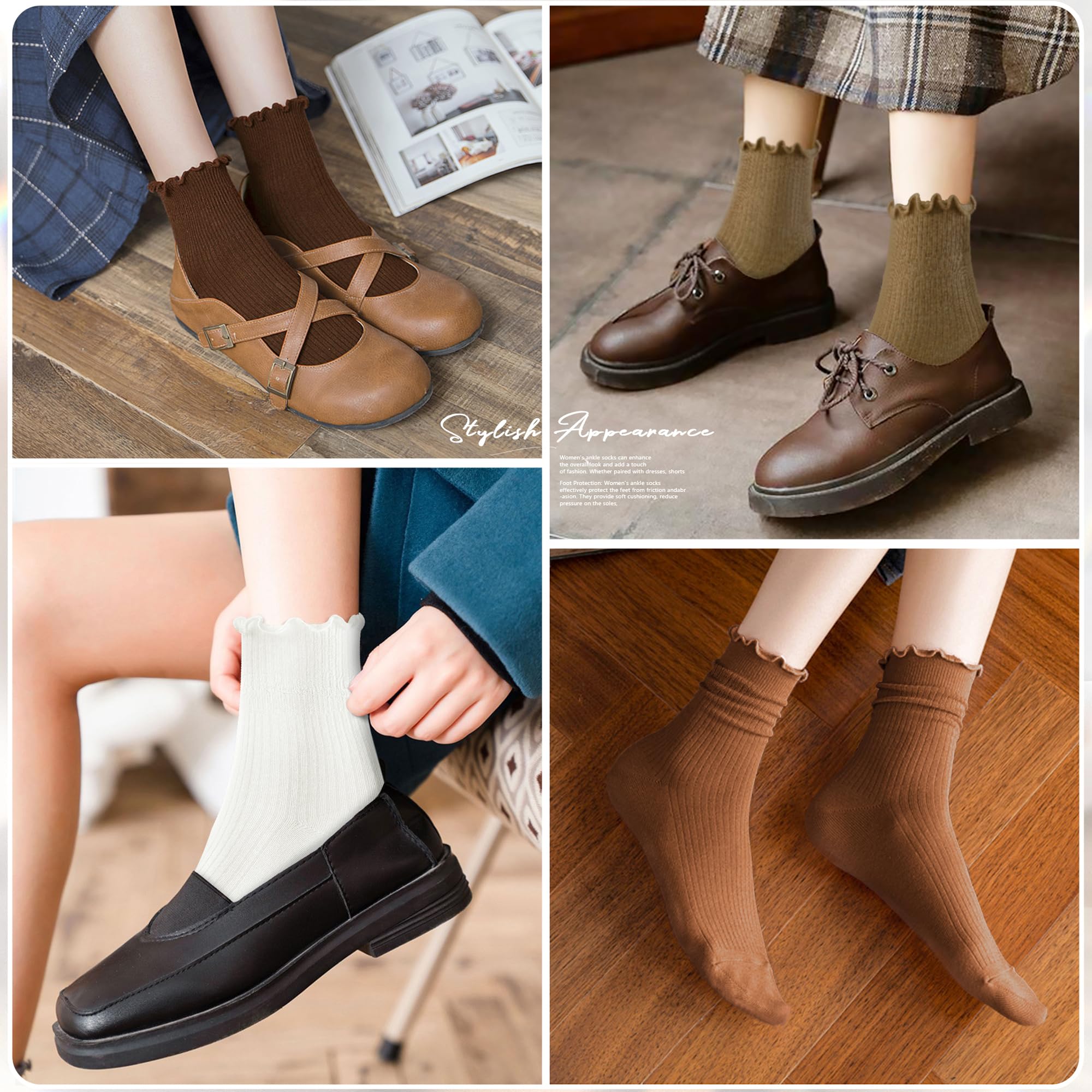 Women's Ruffled Ankle Boot Socks - Soft Knit Cotton Lettuce Trim Crew Socks for Teen Women 6 Pairs