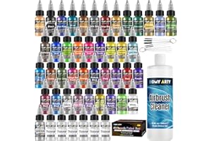 HOMY ARTY Airbrush Paint - 42 Colors with 6 Thinner & 16.9 fl oz Cleaner Kit with Brushes Airbrush Paint Set, Ready to Spray Acrylic Air Brush Paints for Metal, Plastic Models, Canvas, Wood