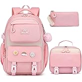 MOMUVO School Backpack Set for Girls,3pcs Bookbag with Lunch Box Pencil Case Kids School Bag Set