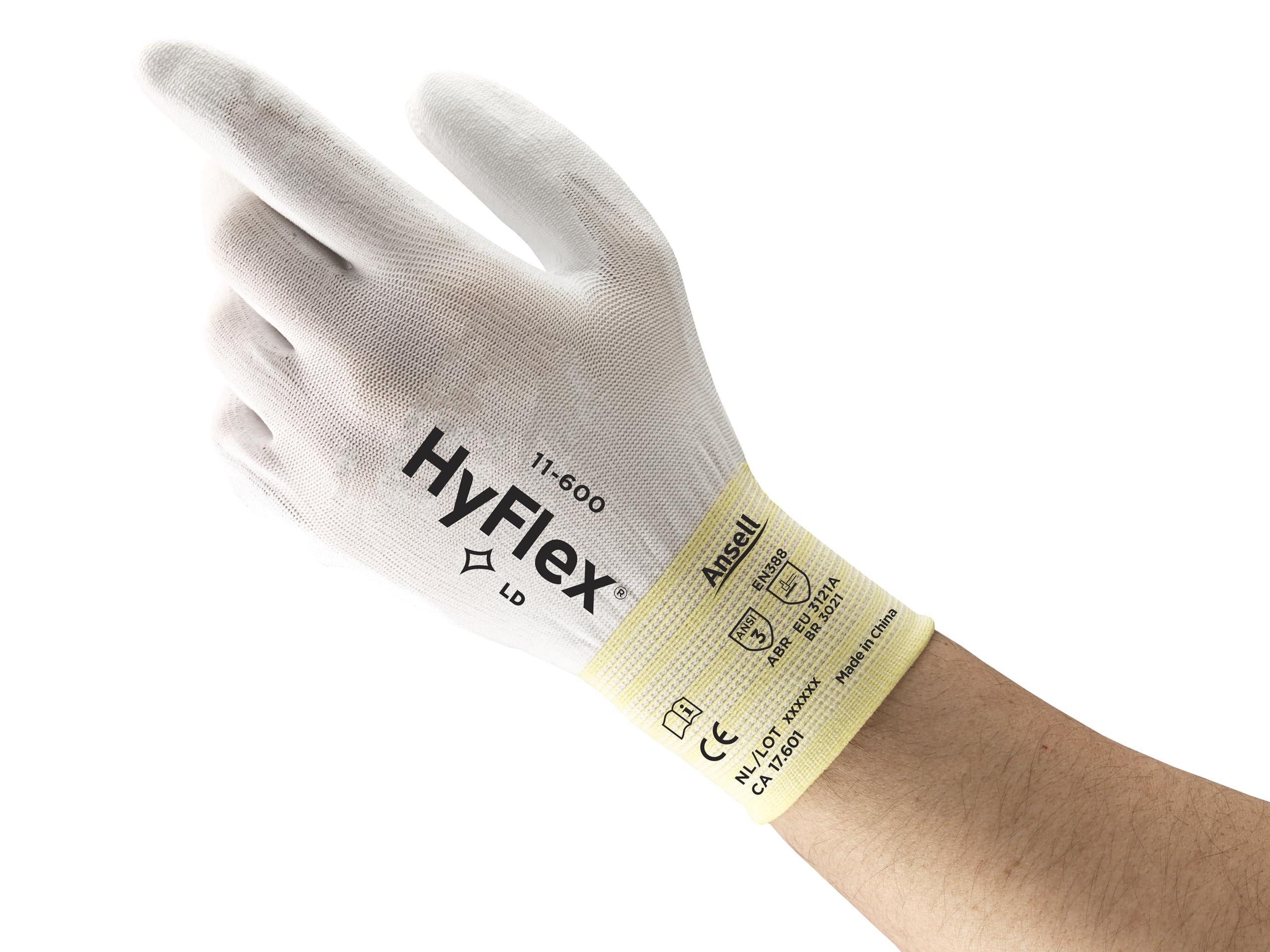 Ansell HyFlex 11-600 Thin Work Gloves, Stretch Fit Nylon Liner with Flexible PU Coating, Lightweight Safety Gloves for Precision Handling, DIY and Mechanics, White, Size M (12 Pairs)