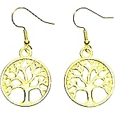 Gold tree of life dangle earring