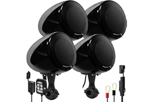 GoHawk AN4-QX All-in-One 1200W Built-in Amplifier 4.5" Waterproof Bluetooth Motorcycle Stereo 4 Speakers Audio Amp System AUX for 1 to 1.25" Handlebar Harley Cruiser Can-Am ATV UTV RZR Polaris