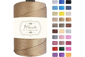 Maxee Premium Polyester Macrame Cord 3 mm × 218 yd,3mm 100% Polypropylene Macrame Cord,Ideal for Crochet, Wall Hangers, Bags, Rugs & DIY Crafts（ Khaki）