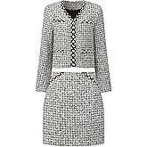 Hobemty Women's Plaid Tweed Suit Set 2 Piece Outfits Short Blazer Jacket and Skirt Sets