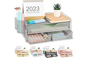 gianotter 3 Tier Desk Drawer Organizer, Office Desk Organizers and Accessories with 2 Pen Holder, Desk Accessories & Workspace Organizers for Home Office Supplies (Silver)