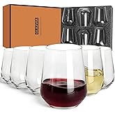 GLAZVIA Stemless Wine Glasses Set of 6, 15oz Clear Drinking Glassware Dishwasher Safe, Wine Glass Tumblers for Red or White, 
