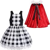 IDOPIP Women Kids Baby Girls Christmas Party Dress Xmas Red Plaid Tutu Dress with Hooded Cloak Cape Family Matching Costume