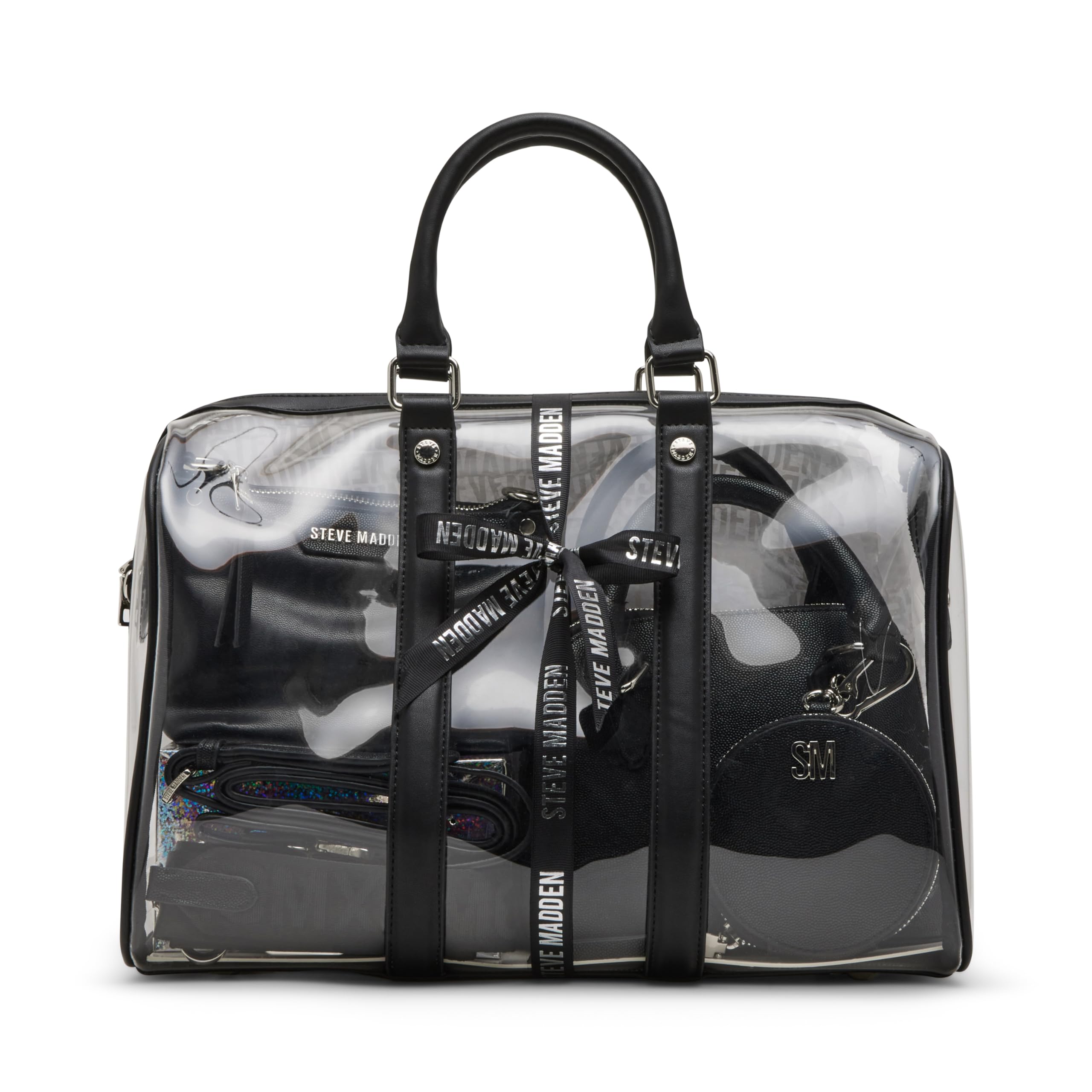 Steve Madden Warren Satchel Gift Set, Black Clear