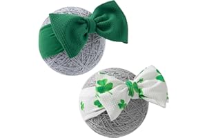 QFV St.Patrick's Day Baby Girl Bows Newborn Headband Infant Big Bows for Birthday/Baby Shower/Photography/Baby Gifts (Green & four-leaf clover)