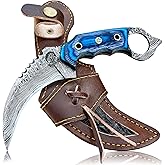 VULTURE CRAFTS CLUB, Damascus steel Handmade Knife, Survival claw Tactical teeth Knife Double edged sharp, Fixed Blade Knife With Sheath, Curved knife