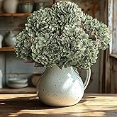 Uqueeten Hydrangea Artificial Flowers,Green Artificial Flower Fake Silk Hydrangea, Heads Bouquet with Stems Bulk for Fall Decoration Table Center Indoor Outdoor Faux Floral Plants 8pcs (Green)