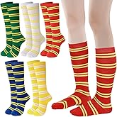 Chicingyou 5 Pairs Striped Knee High Socks for Women Long Tube Sock Athletic Colorful over Calf Socks Christmas Classic College Style for Teens Halloween Dress up Cosplay Scene Accessories