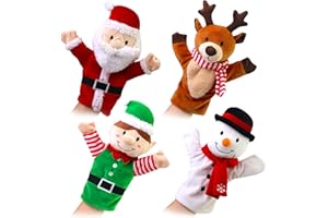 PLUSHIBLE BRIDGING MILES WITH SMILES Christmas Hand Puppets for Toddlers 1-3, Kids and Baby - Soft Plush Toys - Fits Small & Large Hands - Santa, Elf, Reindeer & Snowman - Pack of 4