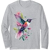 Floral Humming Bird Flowers Tie Dye Hummingbird Long Sleeve T-Shirt