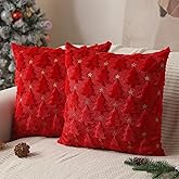 Allorry Christmas Pillow Covers 16 x 16 inch Set of 2 Red Christmas Tree Pillow Covers Decorations Plush Faux Fur Soft Cushion Case for Winter Xmas Holiday Home Bedroom Sofa Decors PT004-B16