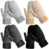 Hicarer Women's Winter Mittens - Knitted Gloves, Warm Fleece & Double Wool